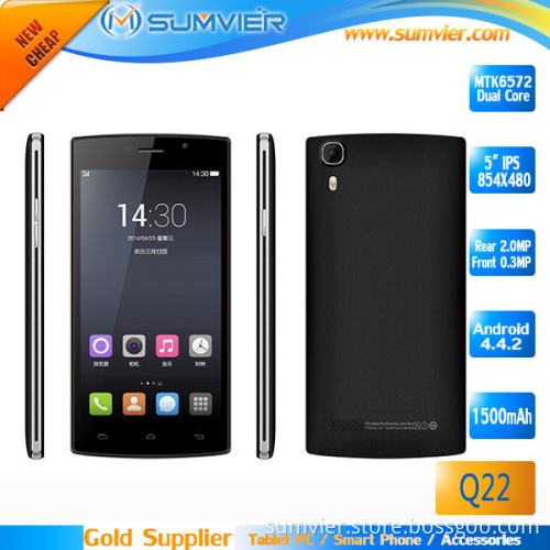 New Phones 3G 5" Mtk6572 Dual Core IPS 854X480 Android 4.4 Smart Mobile (Q22)